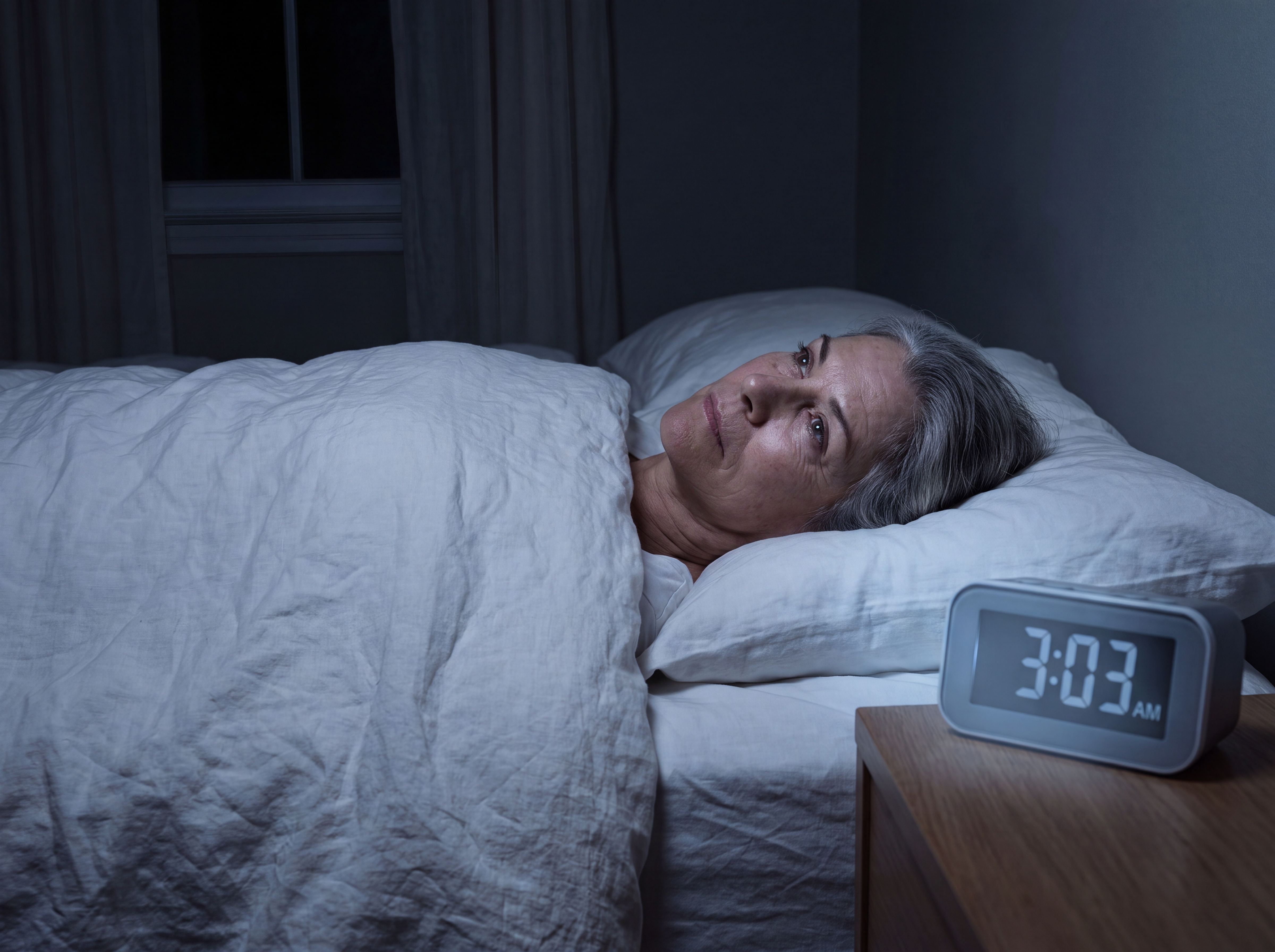 A woman in her 60s lying awake at 3am